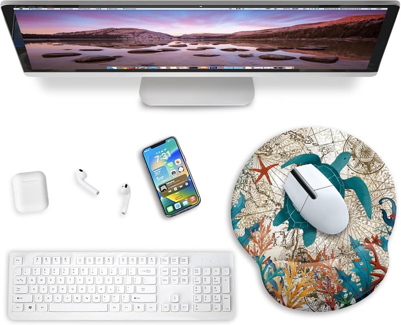 Blusabaca Ergonomic Mouse Pad with Wrist Rest, Sea Turtle Mouse Pads Wrist Support for Desk, Cute Gaming Mousepad for Wireless Mouse Laptop Computer Work Home Desk Accessories Office Supplies Decor - Image 2
